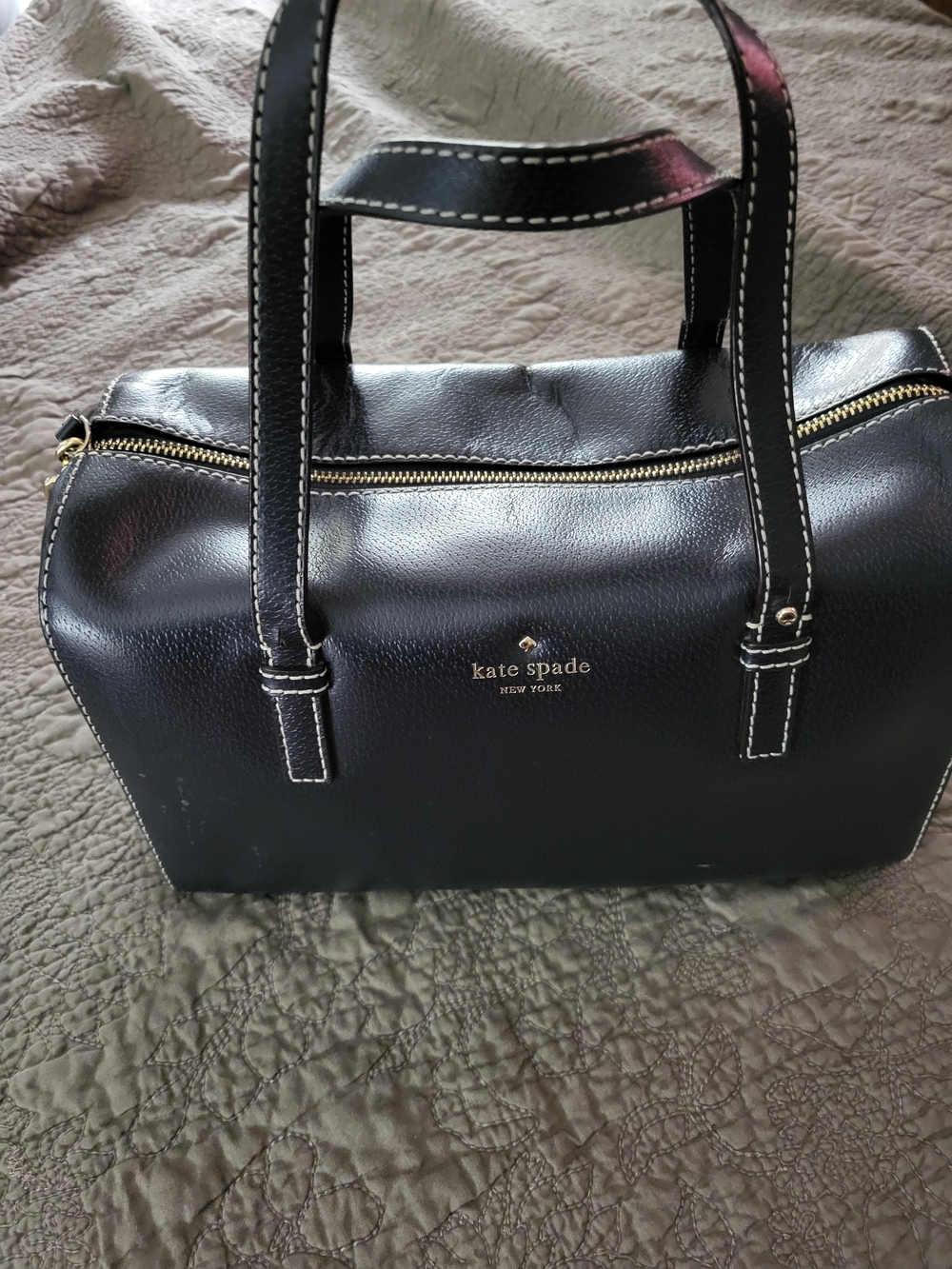 Kate Spade  Navy Blue Bowler Bag, with White Stitching and Gold Hardware